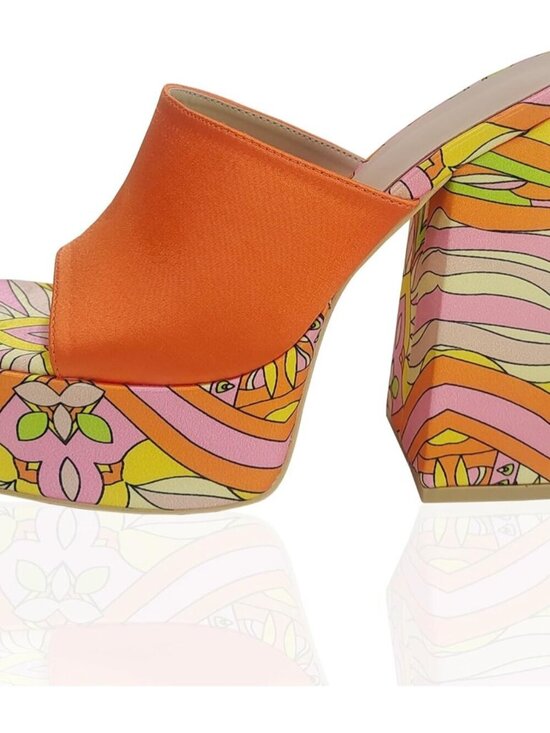 Shoes - Women's Orange Chunky Platform High Heels Square Open Wedge Sandals Shoes
